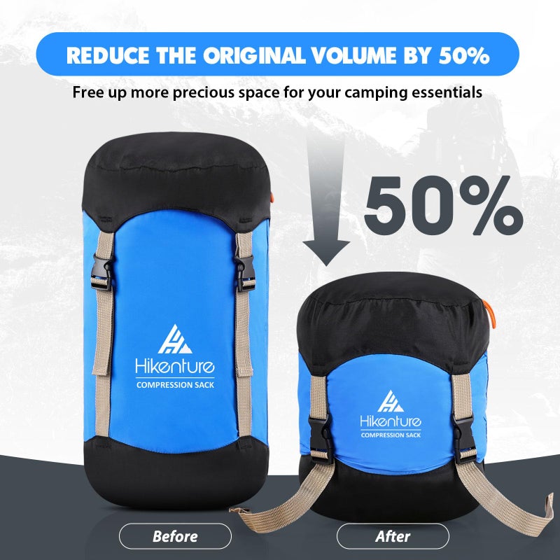 Hikenture Compression Sack for Sleeping Bag, Upgrade Anti-Tear Nylon Sleeping Bag Stuff Sack, 10L/14L/20L/30L Water-Resistant Compression Bag, Storage Bag (Blue, 10L) - Image 2